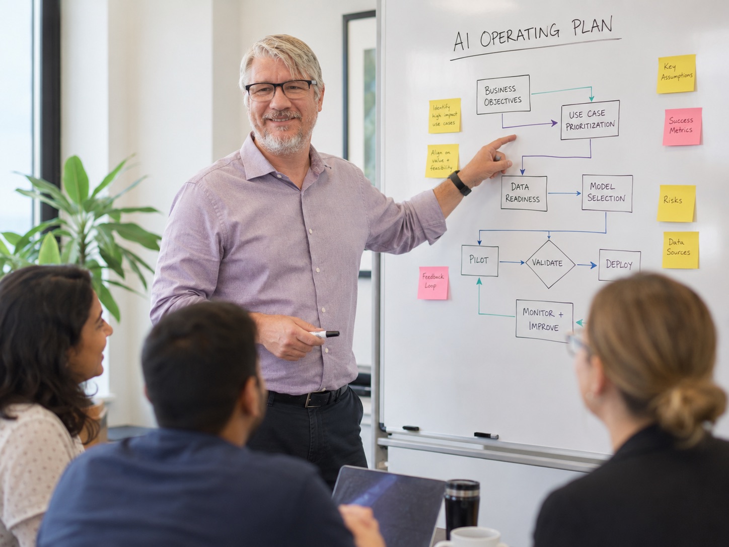 Preston McCauley presenting an AI operating plan to a business team