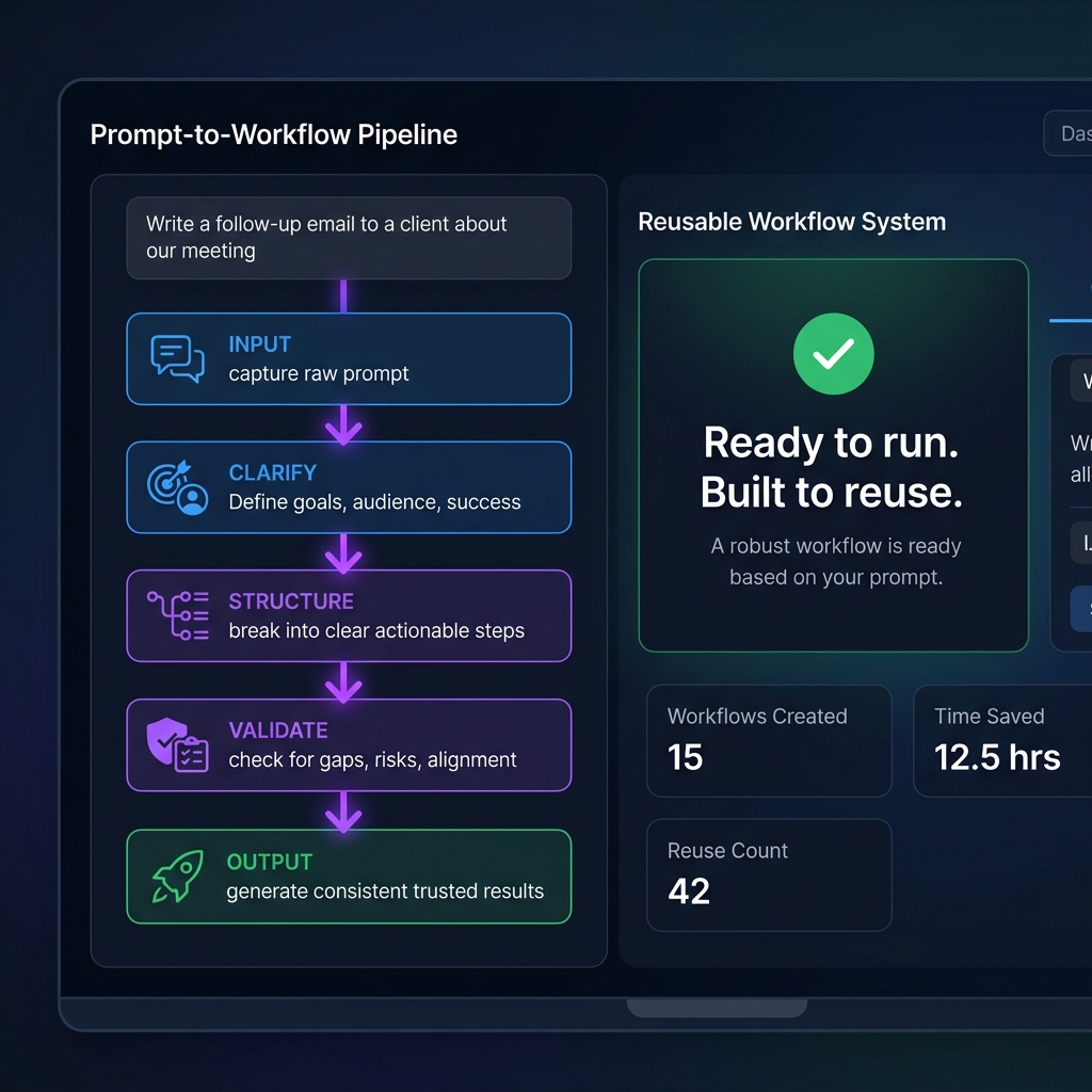 AI Prompt-to-Workflow Builder product dashboard